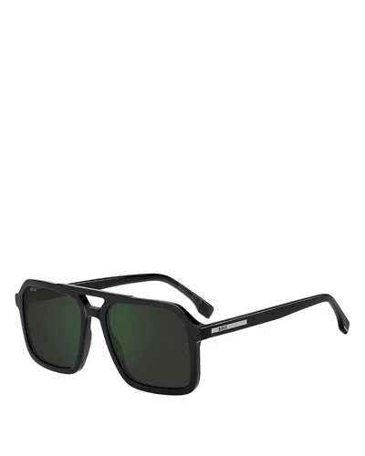 Hugo Boss Double Bridge Square Sunglasses, 56mm In Green