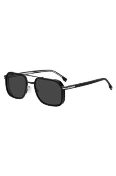 Hugo Boss Double-bridge Sunglasses In Layered Black Acetate Men's Eyewear In Assorted-pre-pack