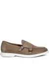 Hugo Boss Double-buckle Suede Loafers In Brown