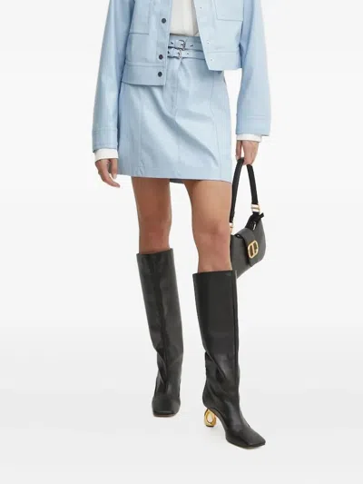Hugo Boss Double-buckled Faux-leather Mini Skirt In Blue