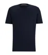 Hugo Boss Cotton-silk T-shirt With Fineline Stripes And Double Collar In Blue