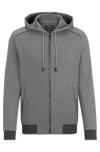 Hugo Boss Double-faced Zip-up Hoodie In Cotton In Silver