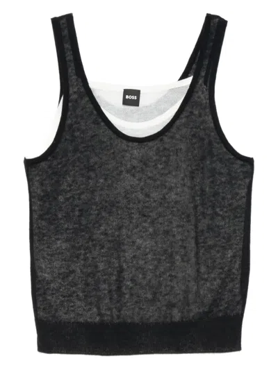 Hugo Boss Double-layered Sheer Top In Black