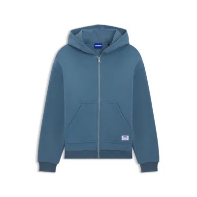 Hugo Boss Double-layered Zip-up Hoodie In Terry In Blue