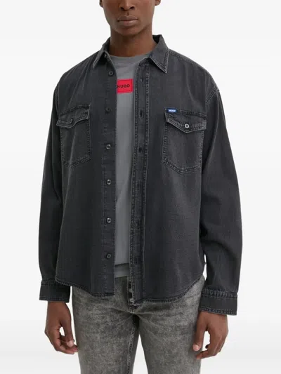 Hugo Boss Double-pocket Denim Shirt In Black