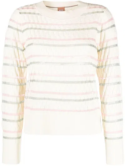 Hugo Boss Double-striped Knitted Jumper In Weiss