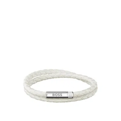 Hugo Boss Double-braided White Cuff With Logo Closure In Multi