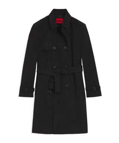 Hugo Boss Double-breasted Belted Parka In Black