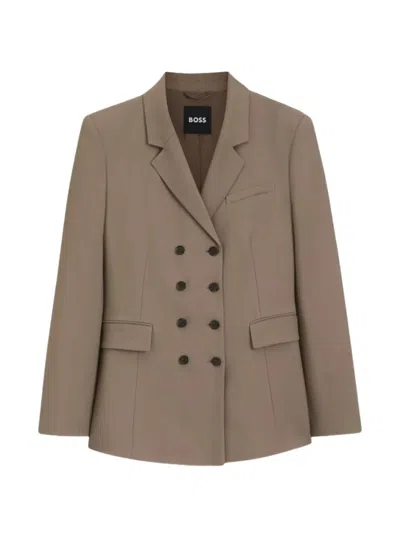 Hugo Boss Structured Brown Double-breasted Blazer With Notched Lapel