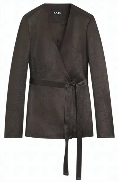 Hugo Boss Double-breasted Brown Blazer With Tailored Fit And Belted Closure In Black