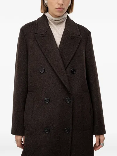 Hugo Boss Double-breasted Coat In Brown