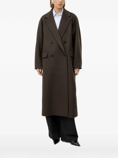 Hugo Boss Double-breasted Oversized Coat In Brown