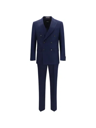 Hugo Boss Double-breasted Peak-lapels Suit In Blue