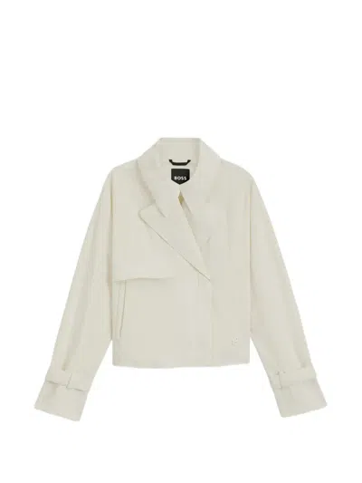 Hugo Boss Double-breasted Short Gabardine In Neutral