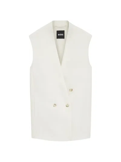 Hugo Boss Double-breasted Sleeveless Waistcoat In White