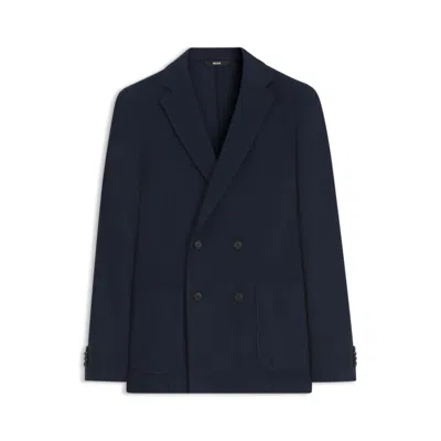 Hugo Boss Double-breasted Slim-fit Blazer In Patterned Cotton In Blue