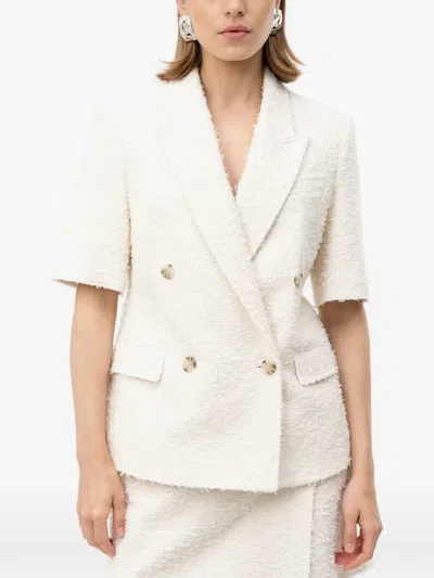 Hugo Boss Double-breasted Tweed Jacket In White