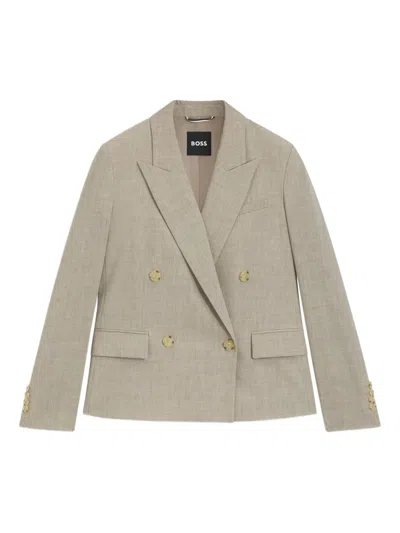 Hugo Boss Double-breasted Wool Blazer In Neutral
