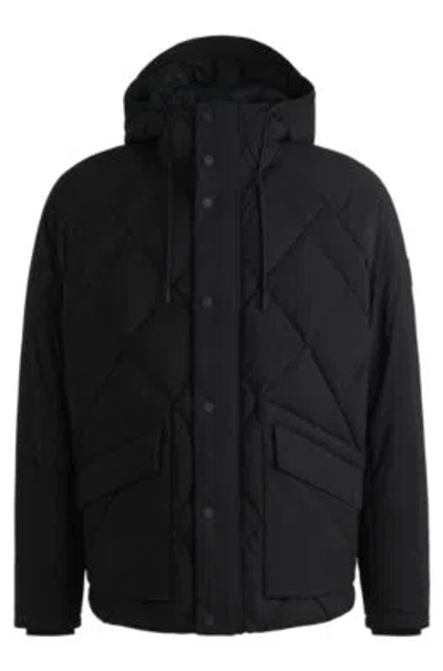 Hugo Boss Down Jacket In Comfort-stretch Ripstop With Hooded Collar In Black