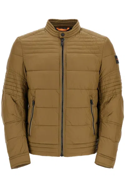 Hugo Boss Green Down Jacket With High Collar For Men