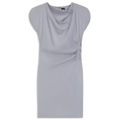 Hugo Boss Drape-neckline Dress With Gathered Detail In Blue