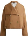 Hugo Boss Double-breasted Coat In Stretch Material In Brown