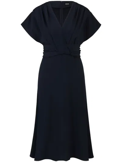 Hugo Boss Draped Midi Dress In Blue