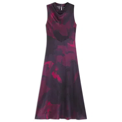 Hugo Boss Draped-neckline Dress In Printed Silk In Purple
