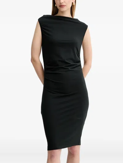 Hugo Boss Draped Sleeveless Midi Dress In Black