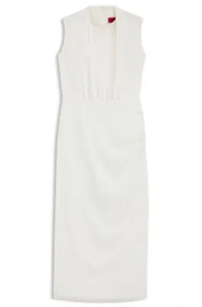 Hugo Boss Drape-detail Dress With Mock Neck In White