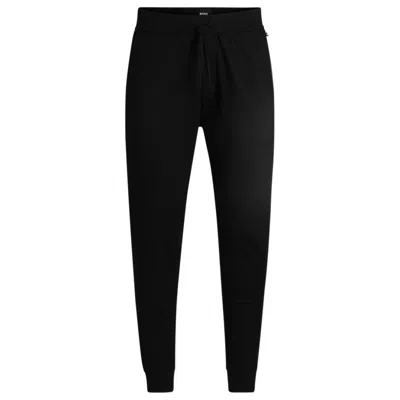 Hugo Boss Drawcord Tracksuit Bottoms In Cotton Terry With Logo Print In Black