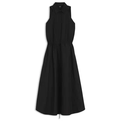 Hugo Boss Drawcord-waist Dress In Cotton Poplin In Black