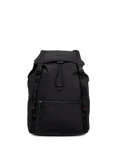 Hugo Boss Drawstring Buckled Backpack In Black