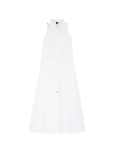 Hugo Boss Midi Dress Sleeveless Drawstring Waist Pockets In White