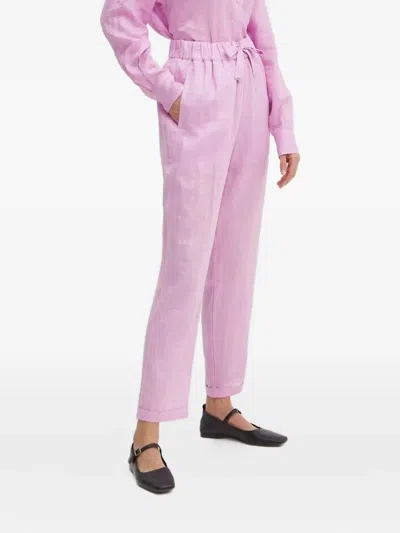 Hugo Boss Drawstring Cotton Trousers In Pink