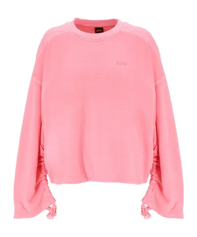 Hugo Boss Drawstring-cuffs Cotton Sweatshirt In Pink