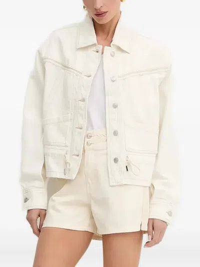 Hugo Boss Drawstring-detail Denim Jacket In Neutral