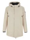 Hugo Boss Logo Patch Hooded Coat In Neutral