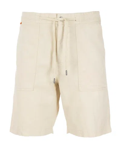 Hugo Boss Drawstring Linen-blend Shorts In Nude
