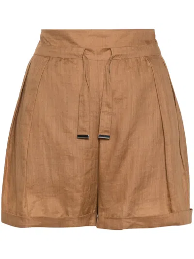 Hugo Boss Drawstring Ramie Shorts In Neutrals
