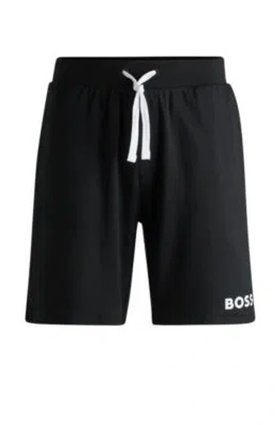 Hugo Boss Drawstring Shorts In French Terry Cotton With Contrast Logo In Black