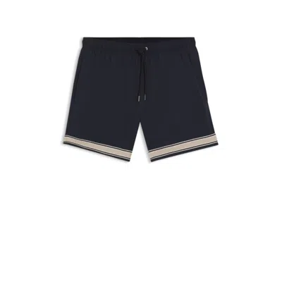 Hugo Boss Drawstring Swim Shorts In Stretch Fabric With Tape Trim In Blue