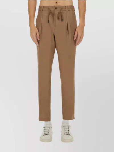 Hugo Boss Drawstring Waist Tapered Leg Trousers With Pockets In Brown