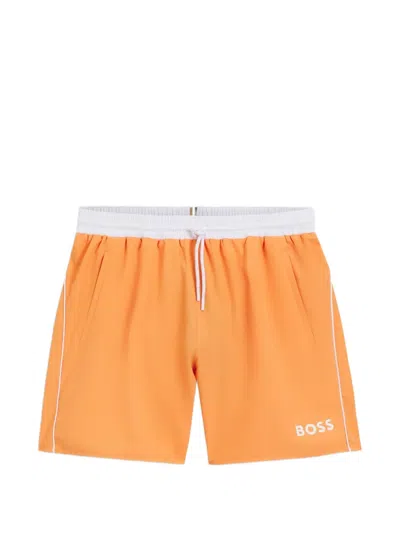 Hugo Boss Drawstring-fastening Side-stripe Swim Shorts In Orange