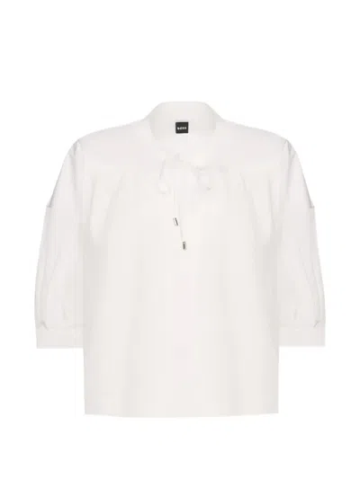 Hugo Boss Drawstring-neck Puff-sleeve Shirt In Black