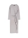 Hugo Boss Midi Dress With Knot Detail And Long Sleeves In Gray