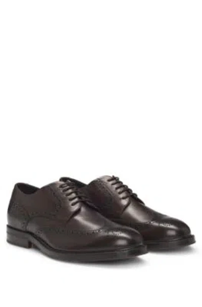 Hugo Boss Dressletic Italian-made Derby Shoes In Leather In Dark Brown