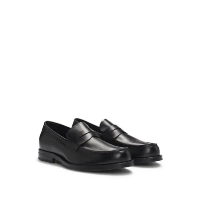 Hugo Boss Dressletic Slip-on Penny Loafers In Leather In Black