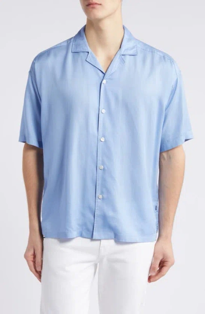 Hugo Boss Drew Solid Lyocell Camp Shirt In Open Blue