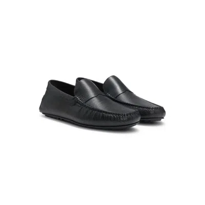 Hugo Boss Driver-sole Moccasins In Printed Leather In Black